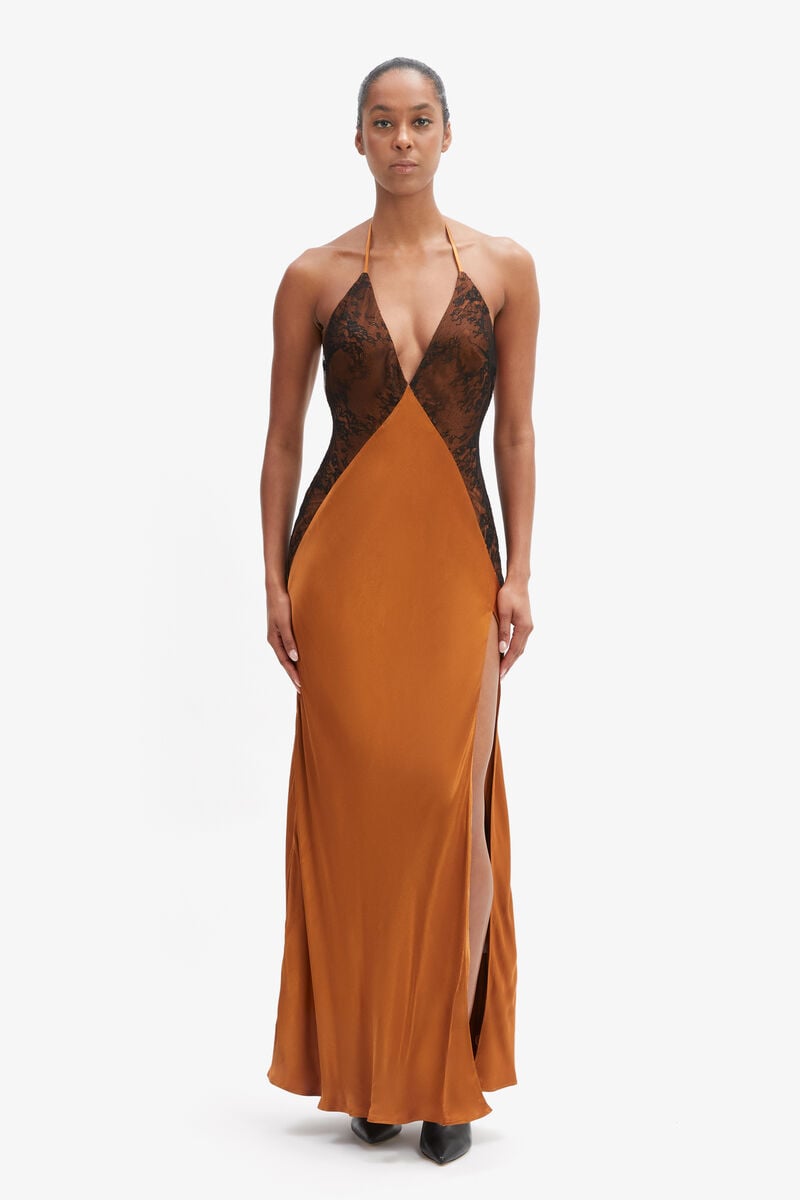 Bardot Estrella Halter Maxi Dress In Toffee