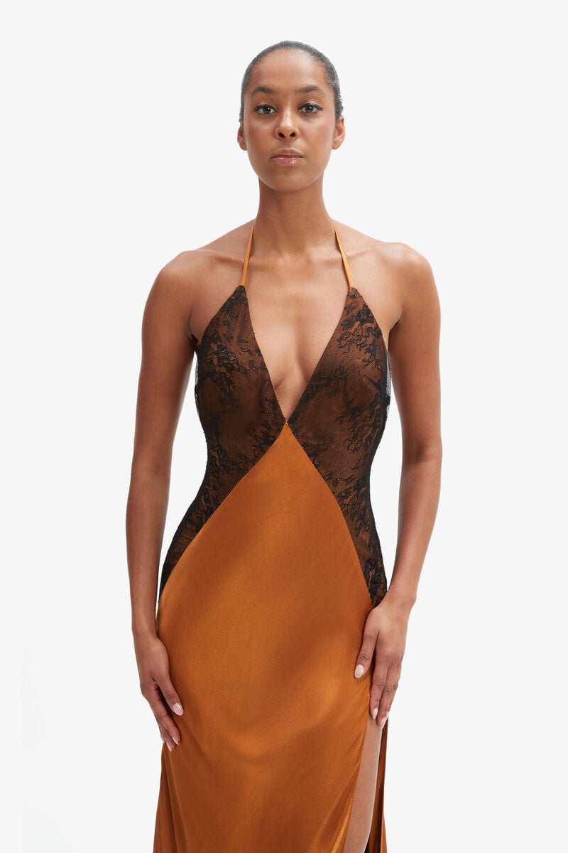 Bardot Estrella Halter Maxi Dress In Toffee