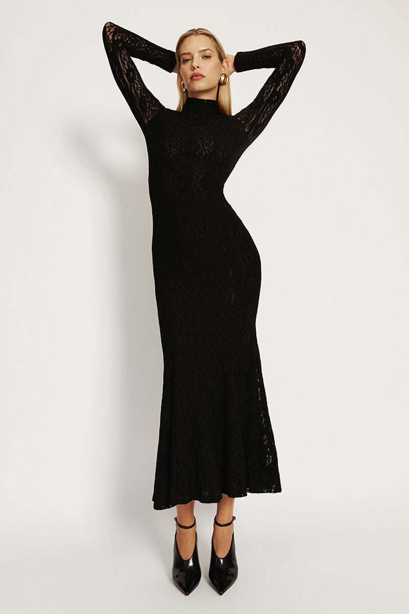 bardot harlyn lace maxi dress in black