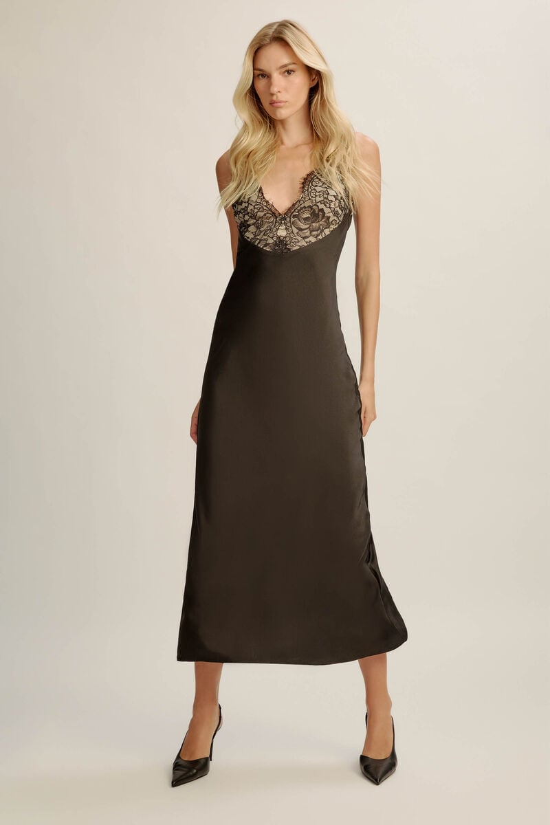 bardot hayden lace slip dress in black