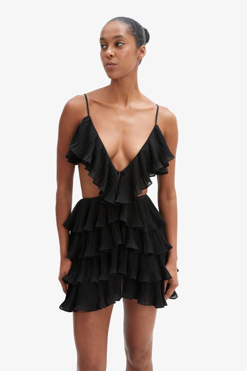 Bardot Ilara Pleated Cut Out Dress In Black