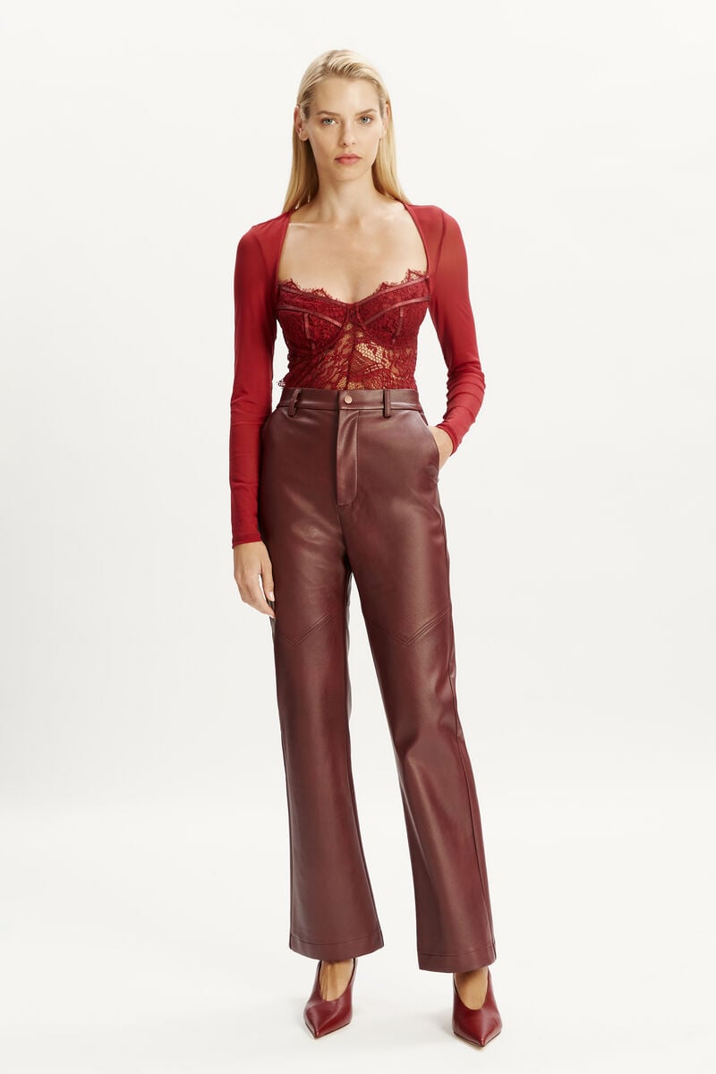 Bardot Karson Vegan Leather Pant In Burgundy