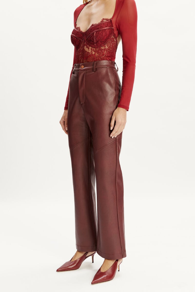Bardot Karson Vegan Leather Pant In Burgundy