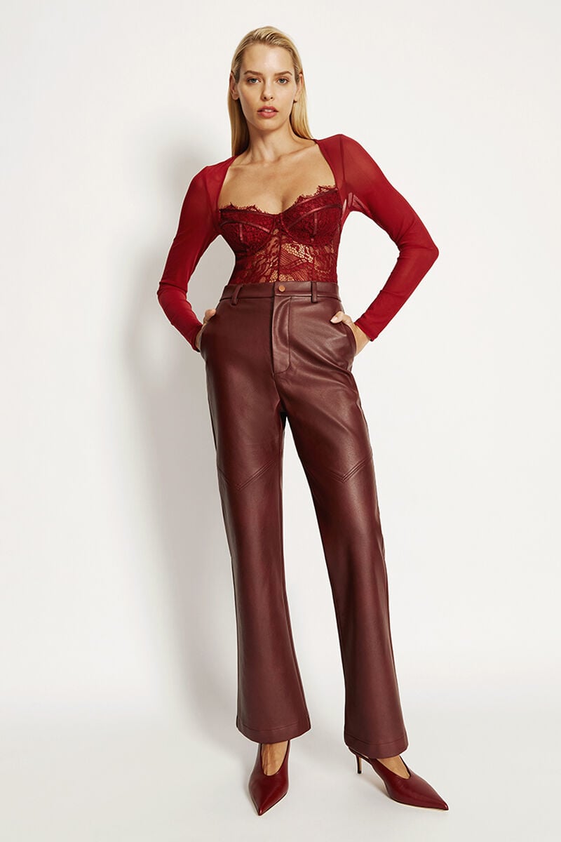 bardot karson vegan leather pant in burgundy