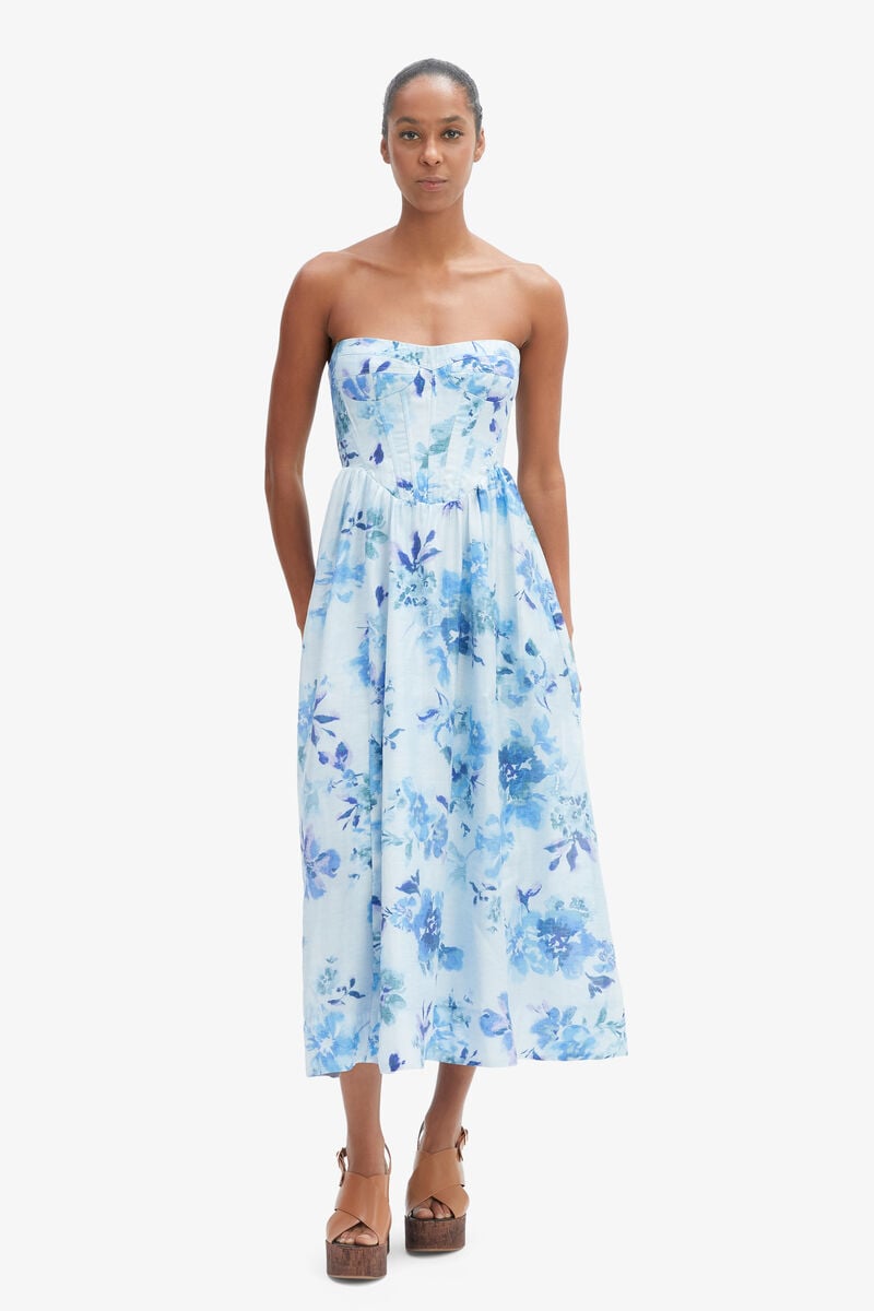 Bardot Lola Corset Midi Dress In Baby Bl Fl