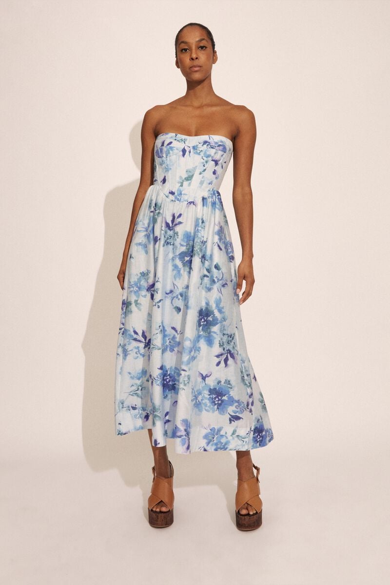 bardot lola corset midi dress in baby bl fl