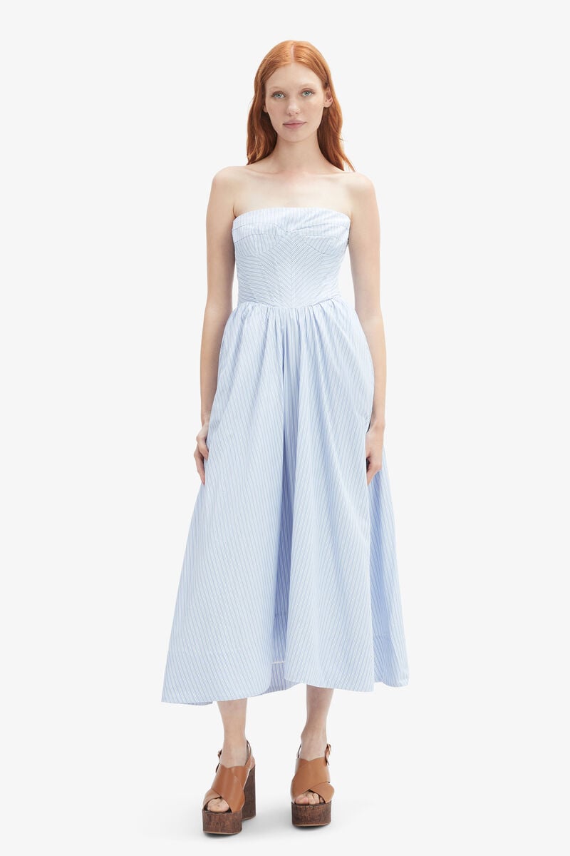Bardot Lola Corset Stripe Midi Dress In Blue Strip