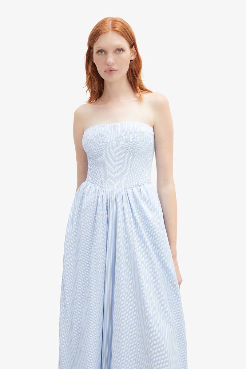 Bardot Lola Corset Stripe Midi Dress In Blue Strip