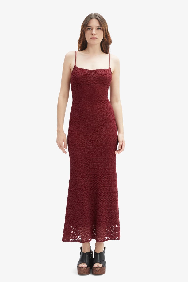 Bardot Louisa Mesh Midi Dress In Burgundy