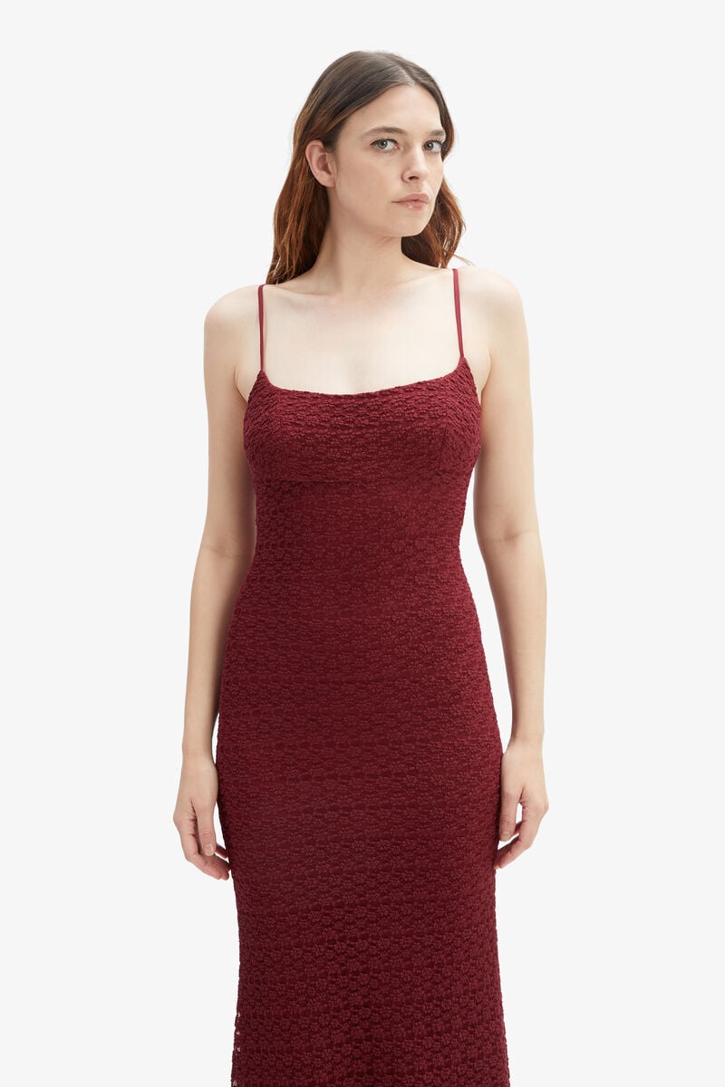 Bardot Louisa Mesh Midi Dress In Burgundy