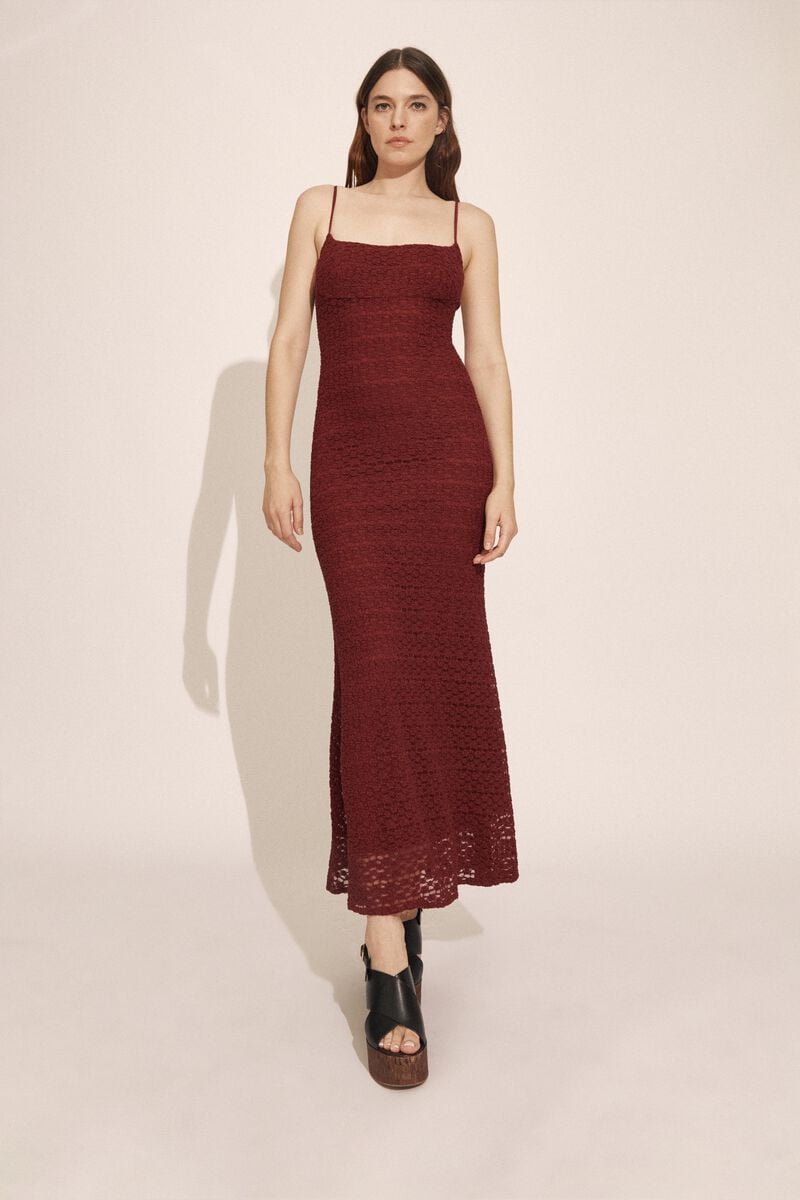 bardot louisa mesh midi dress in burgundy