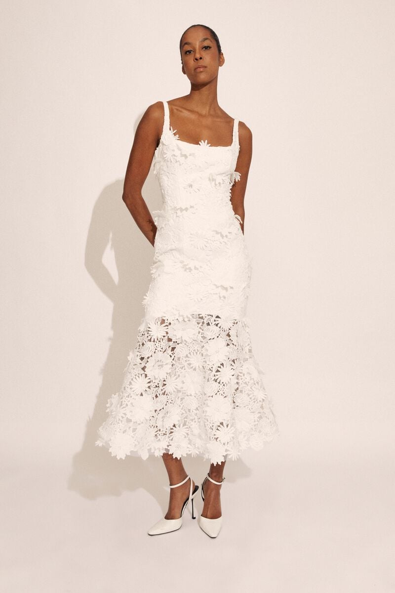bardot marico lace midi dress in orchidwht