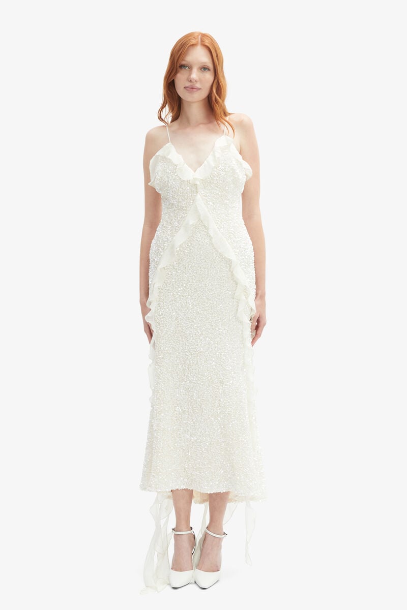 Bardot Marsella Ruffle Midi Dress In Ivory