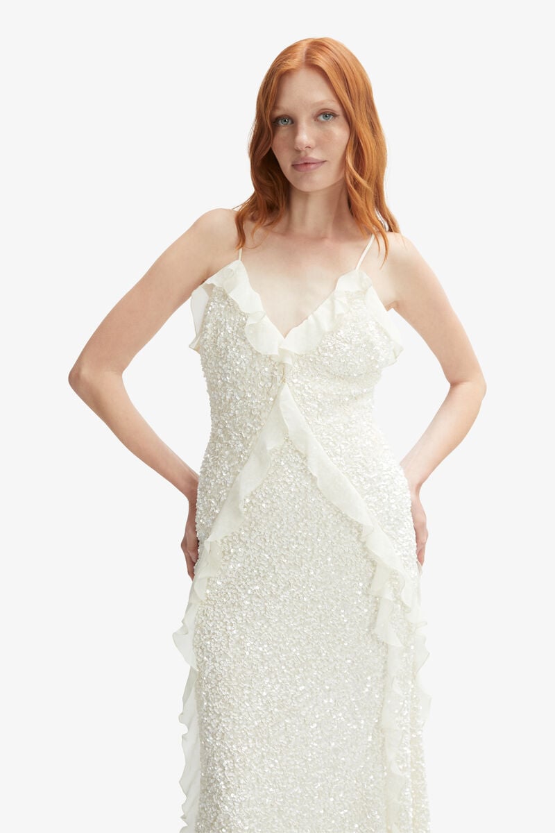 Bardot Marsella Ruffle Midi Dress In Ivory
