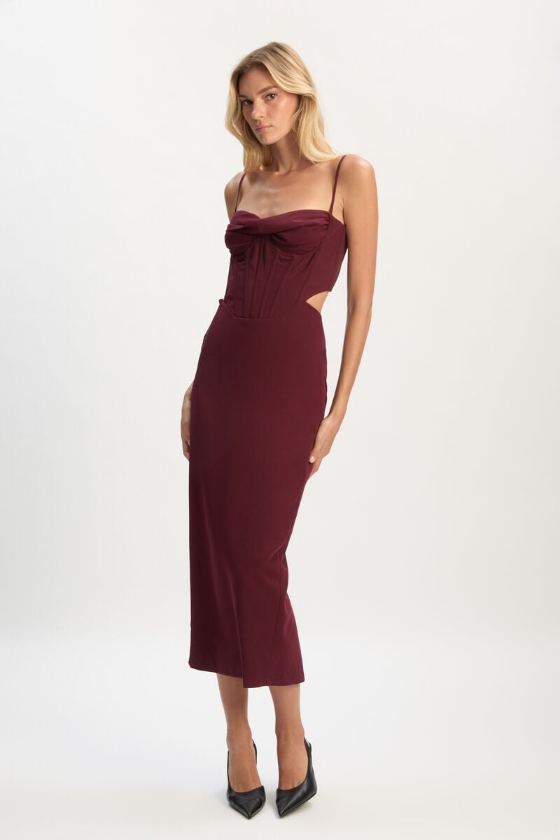 Bardot Martini Midi Dress In Burgundy