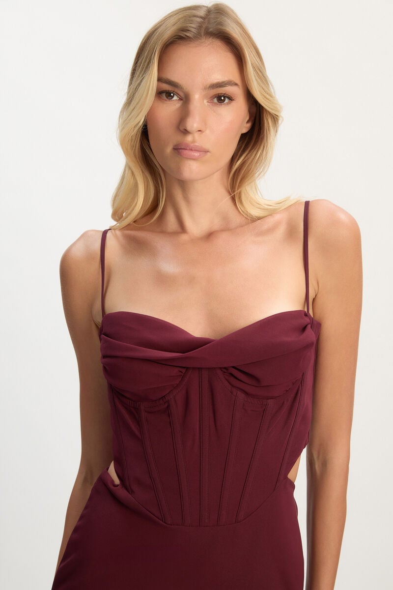 Bardot Martini Midi Dress In Burgundy
