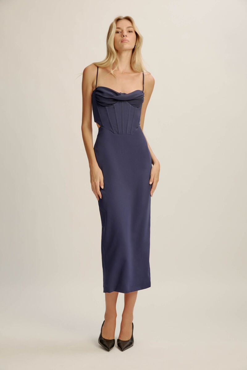 bardot martini midi dress in navy
