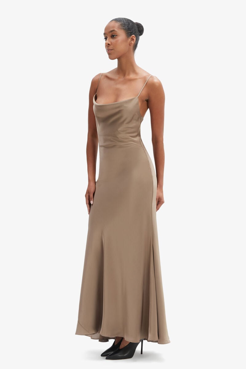 Bardot Monroe Cowl Neck Maxi Dress In Toffee