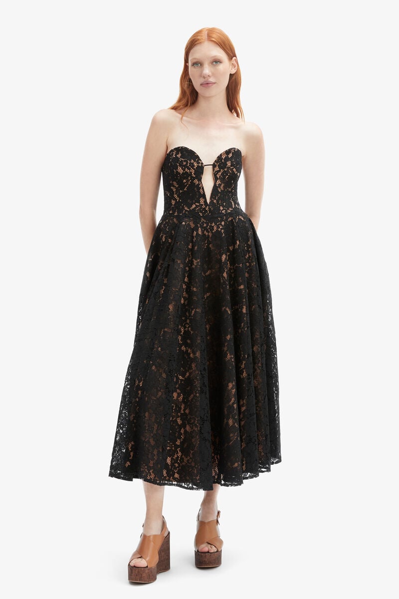 Bardot Opal Volume Lace Midi Dress In Black