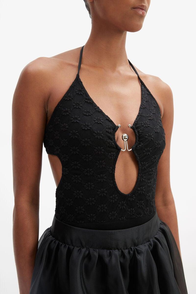 Bardot Rosala Halter Lace Bodysuit In Black