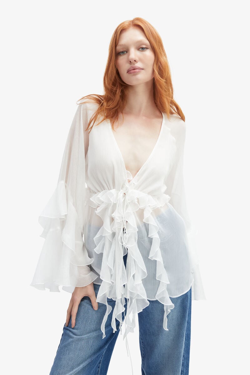 Bardot Rosalo Ruffle Blouse In Orchidwht