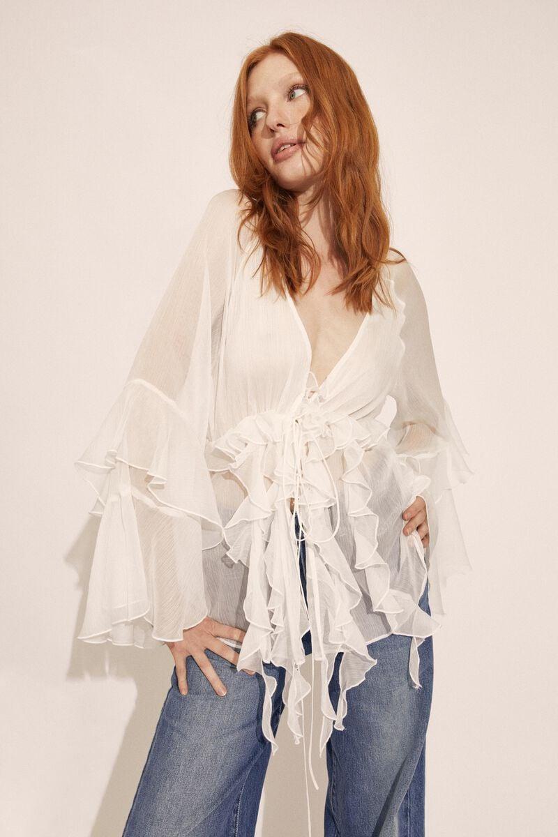 bardot rosalo ruffle blouse in orchidwht