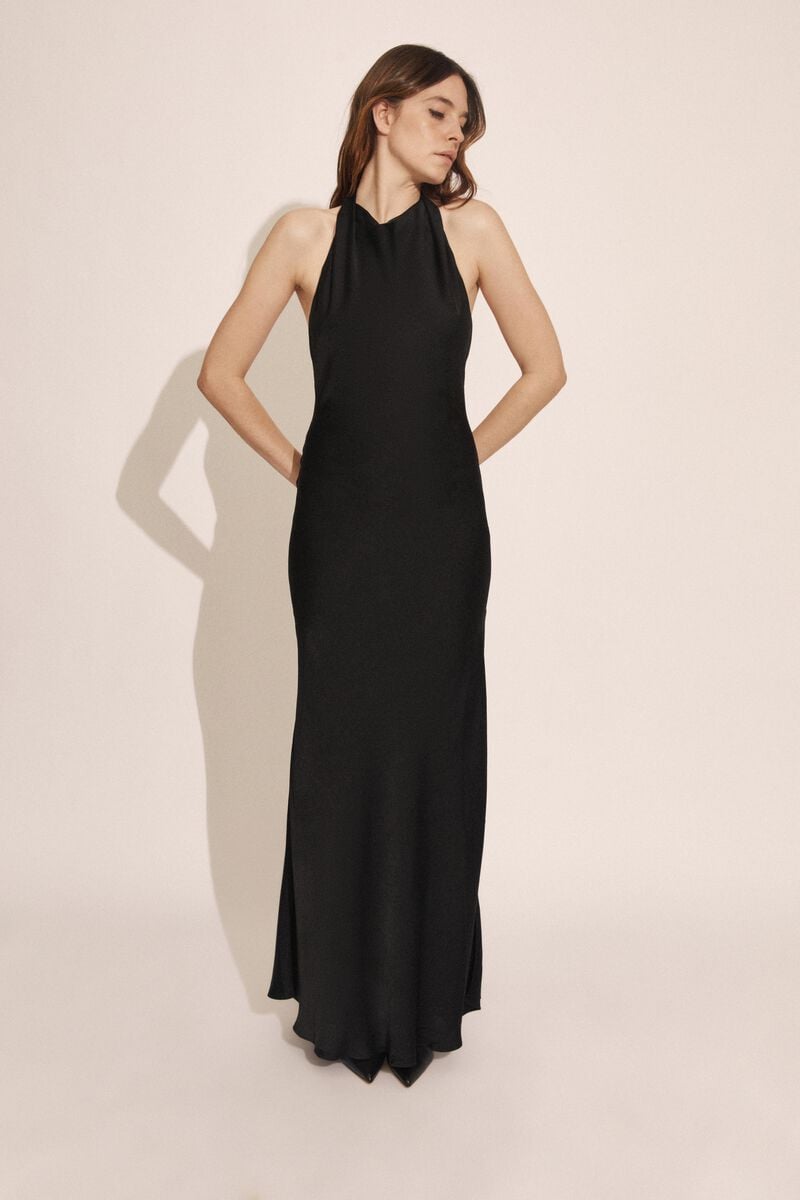 bardot similina halter maxi dress in black