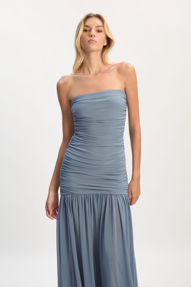 Bardot Solana Mesh Maxi Dress In Dustyblue