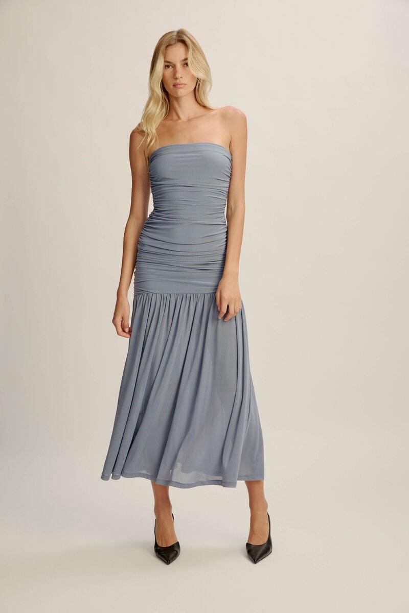 bardot solana mesh maxi dress in dustyblue