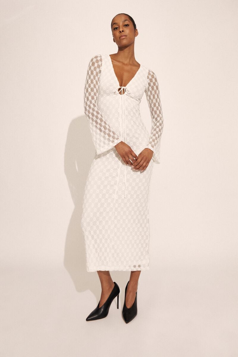 bardot talika floral mesh maxi dress in orchidwht