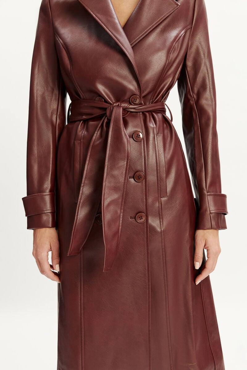 Bardot Vegan Leather Longline Coat In Burgundy
