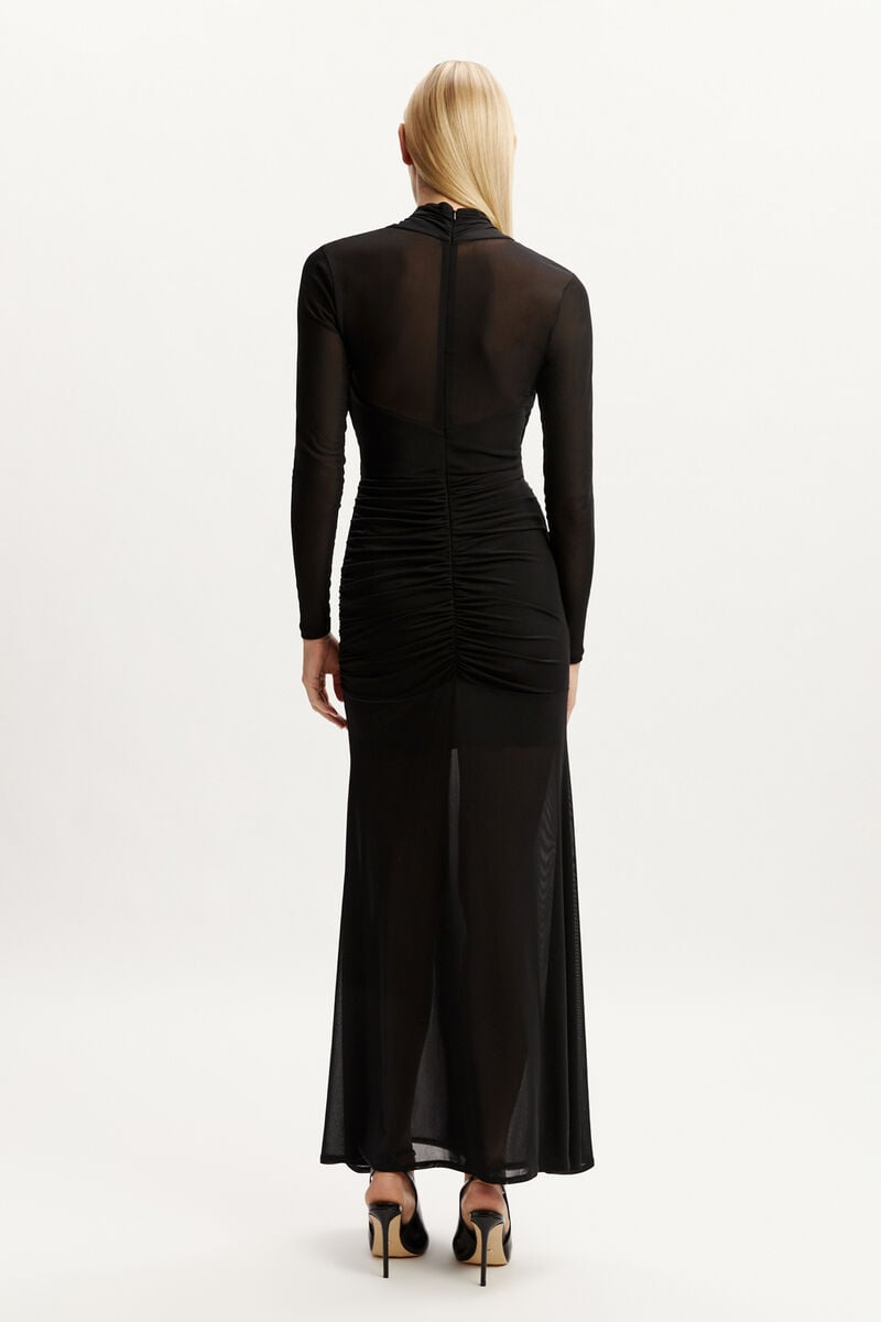 Bardot Veria Wrap Mesh Maxi Dress In Black