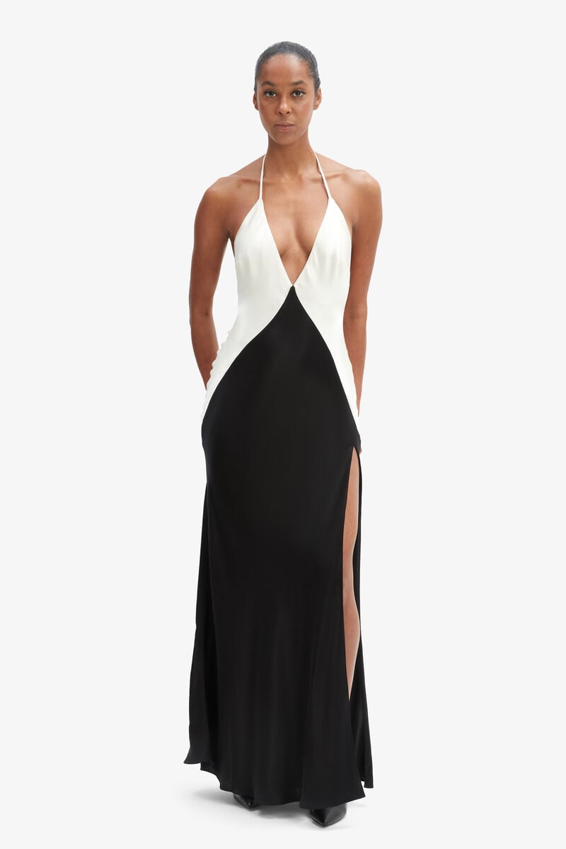 Bardot Yve Contrast Halter Dress In Black Ivory