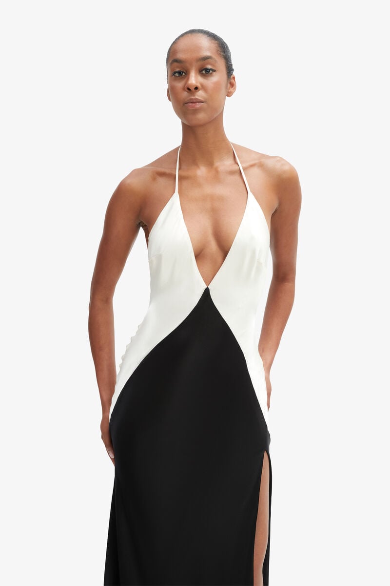 Bardot Yve Contrast Halter Dress In Black Ivory