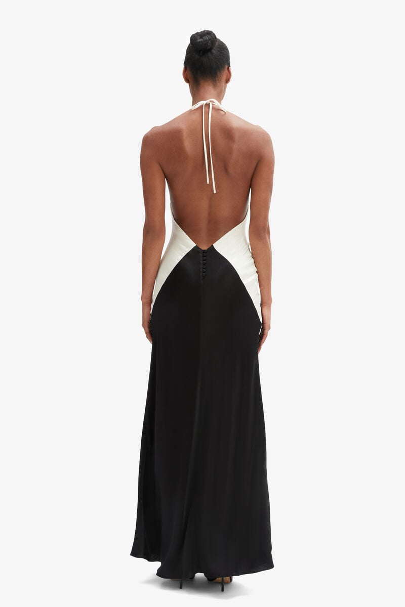 Bardot Yve Contrast Halter Dress In Black Ivory