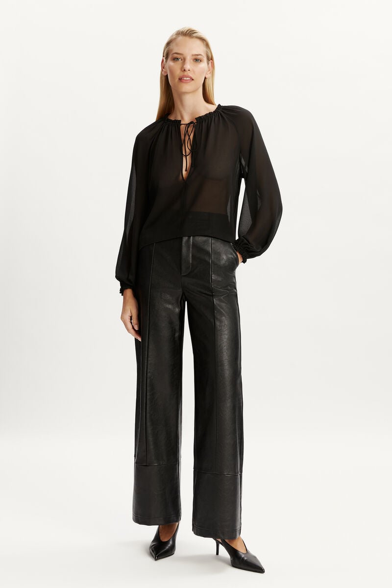 Bardot Marlowe Vegan Leather Wide Leg Pant In Black