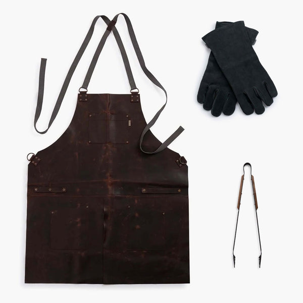 barebones Leather Apron Gloves and Tongs Bundle