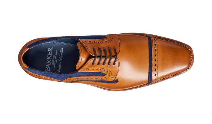 Barker Haig - Cedar Calf / Blue Suede Toe Cap Derby Shoe