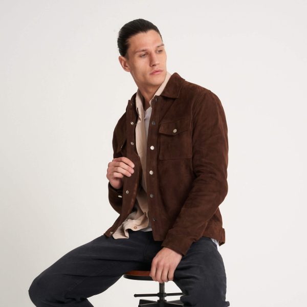 barneys originals Men’s Brown Suede Trucker Jacket