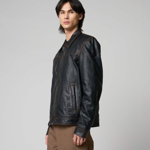 Barneys Originals Men’s Washed Leather Harrington
