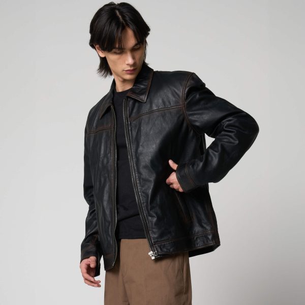 barneys originals Men’s Washed Leather Harrington