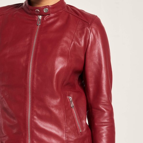 Barneys Originals Women’s Red Leather Racer Jacket