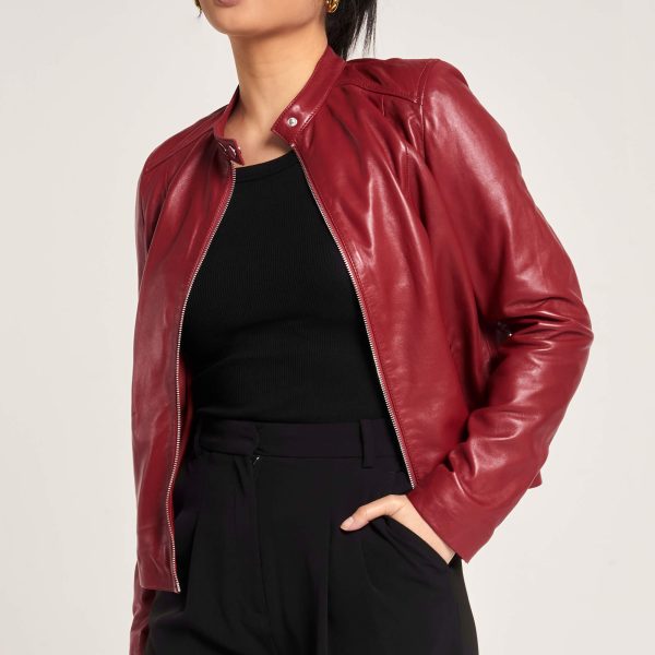 Barneys Originals Women’s Red Leather Racer Jacket