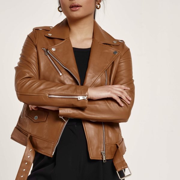 Barneys Originals Women’s Tan Leather Biker Jacket