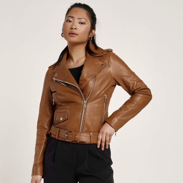 Barneys Originals Women’s Tan Leather Biker Jacket