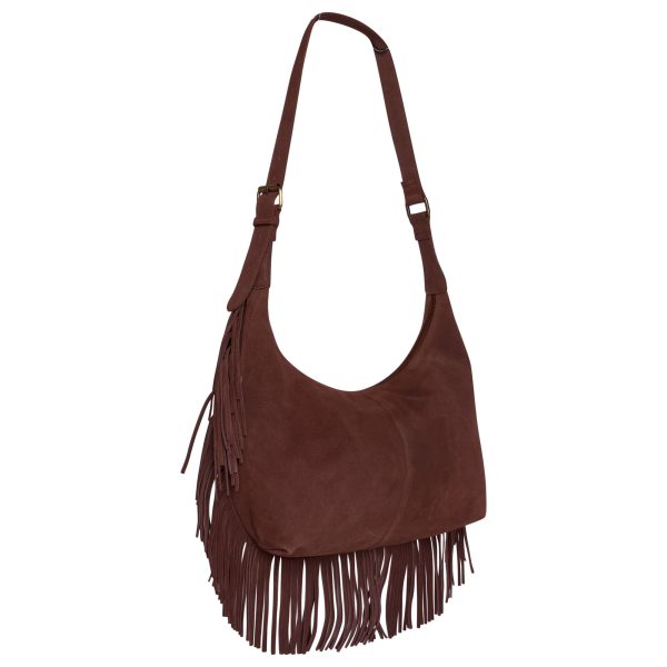 Barneys Originals Chocolate Brown Cow Suede Tassel Bag
