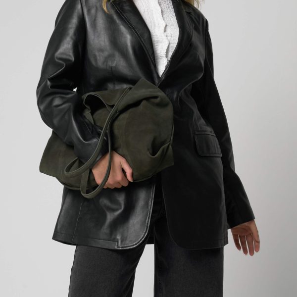 Barneys Originals Dark Green Cow Suede Everyday Tote Bag