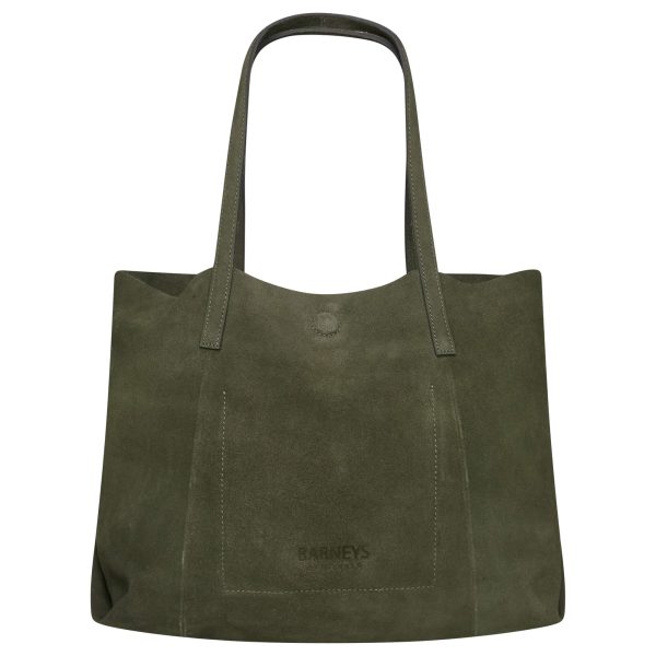 Barneys Originals Khaki Green Real Cow Suede Everyday Tote Bag