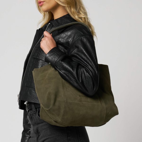 barneys originals Khaki Green Real Cow Suede Everyday Tote Bag