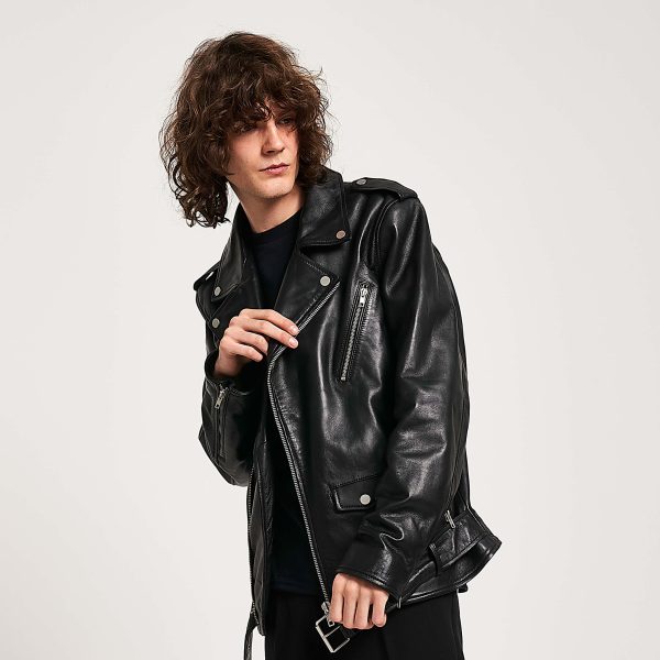 Barneys Originals Men’s Belted Real Leather Biker Jacket